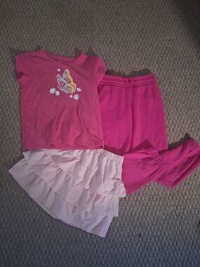 Girls Pink Butterfly Shirt with Pants& Ruffle Skirt